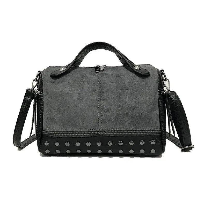 Women's Large Rivet Messenger Bag Nubuck Pu Leather Handbag