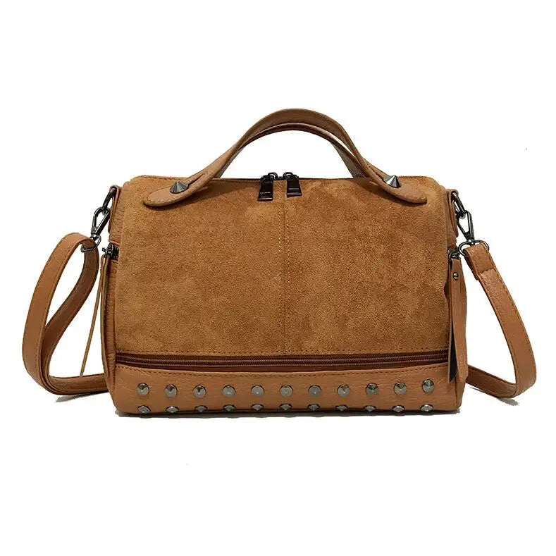 Women's Large Rivet Messenger Bag Nubuck Pu Leather Handbag