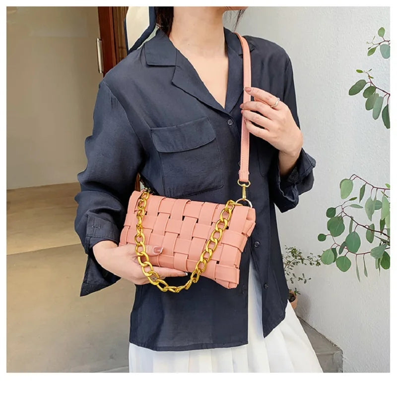 Woven Leather Shoulder Bag Crossbody Purse Small Handbag