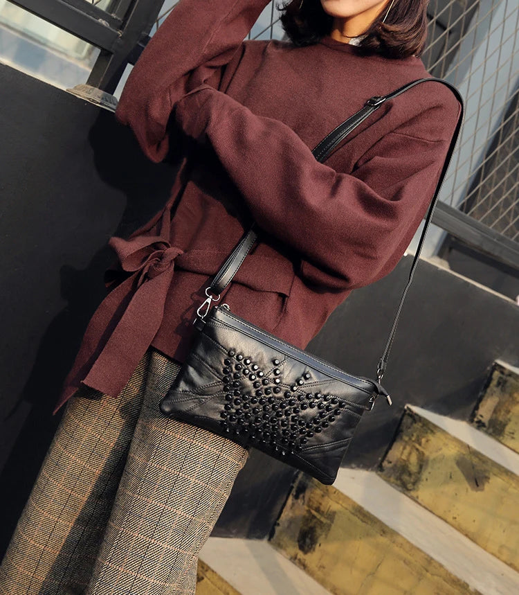 Ladies Mini Leather Messenger Bag Shoulder Tote Bag and Wallet Combo