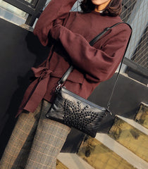 Ladies Mini Leather Messenger Bag Shoulder Tote Bag and Wallet Combo