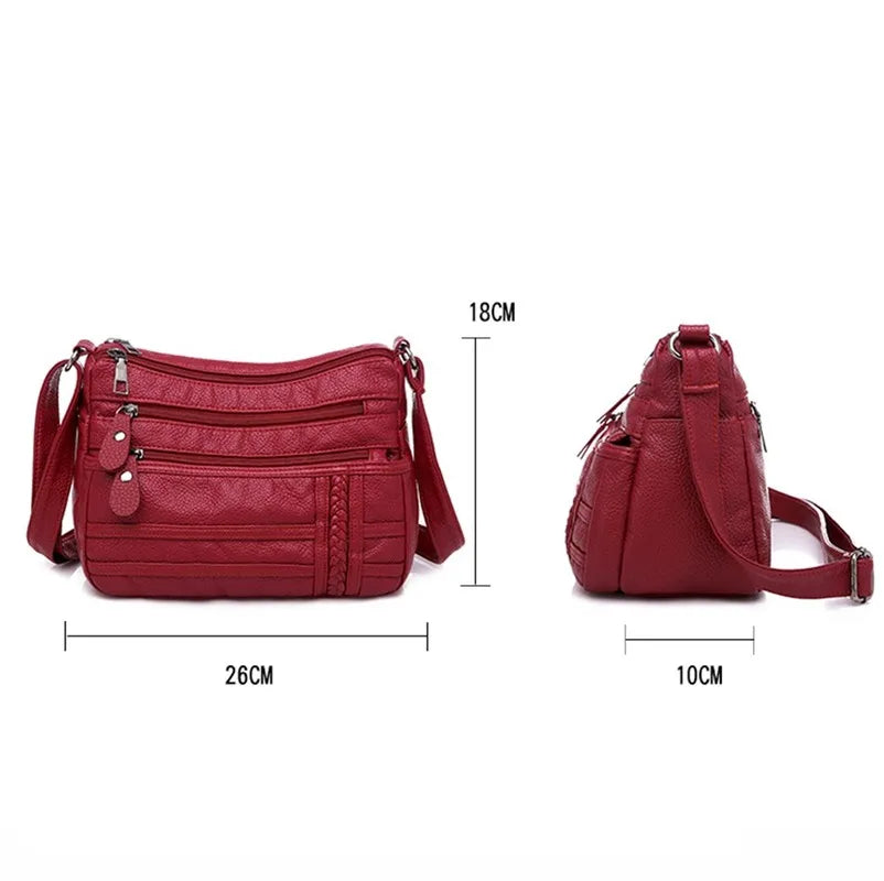 Women's Multi-pocket Messenger Bag Soft PU Leather Shoulder Bag