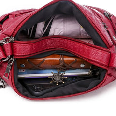 Women's Multi-pocket Messenger Bag Soft PU Leather Shoulder Bag