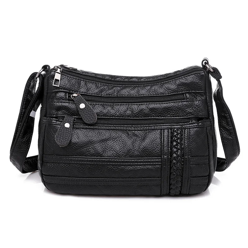 Women's Multi-pocket Messenger Bag Soft PU Leather Shoulder Bag