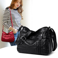 Women's Multi-pocket Messenger Bag Soft PU Leather Shoulder Bag