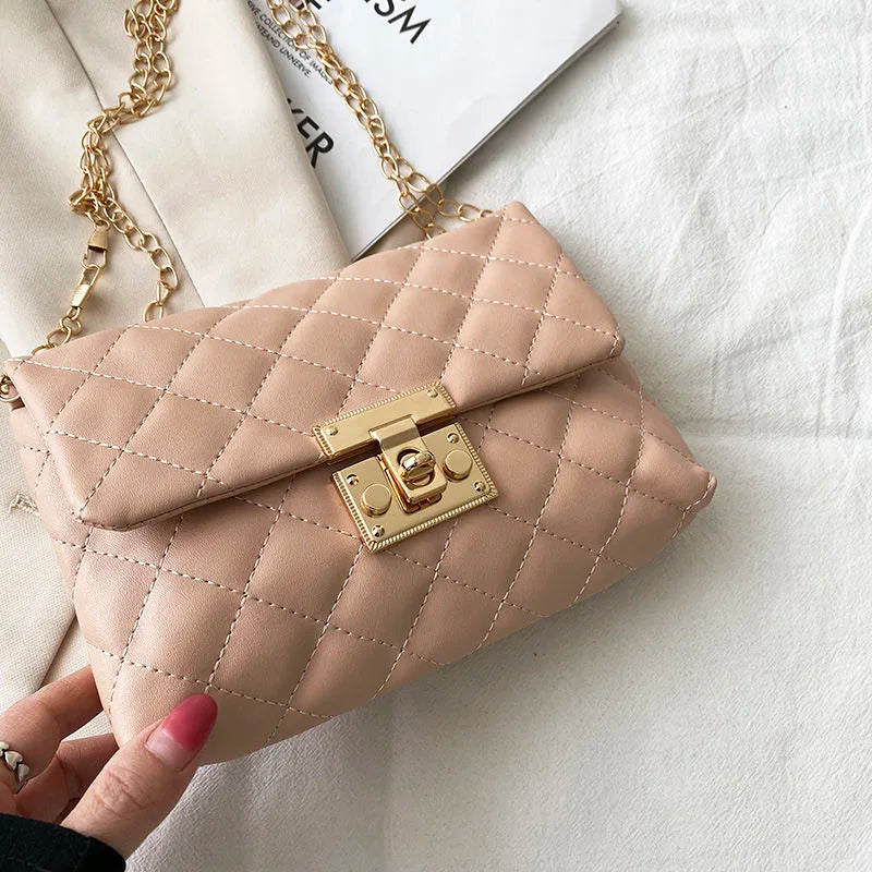 Ladies One-shoulder Chain Bag Embroidered Diamond Lock Small Square Bag