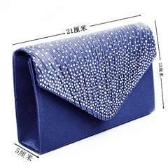 Ladies Satin Clutches Crystal Bling Handbags Wedding Party Purse