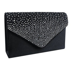 Ladies Satin Clutches Crystal Bling Handbags Wedding Party Purse