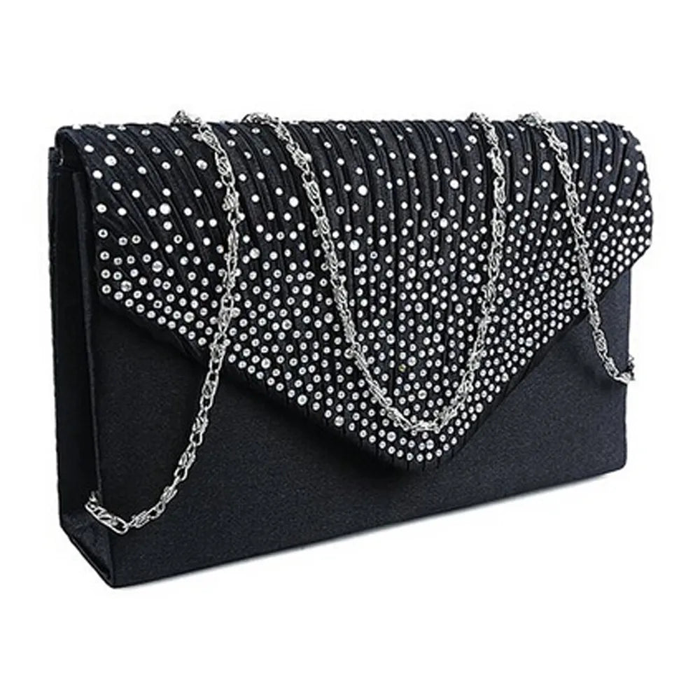 Ladies Satin Clutches Crystal Bling Handbags Wedding Party Purse