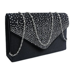 Ladies Satin Clutches Crystal Bling Handbags Wedding Party Purse