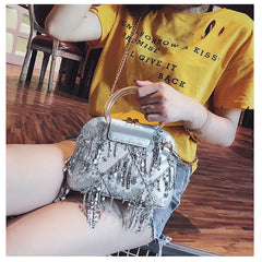 Sequins Crossbody Bag For Women Small Shoulder Messenger Bag with Tassel
