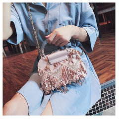 Sequins Crossbody Bag For Women Small Shoulder Messenger Bag with Tassel