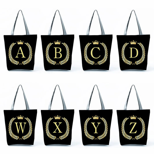 Crown 26 Letter Series Handbag Foldable Reusable Shopper Harajuku Style Bag
