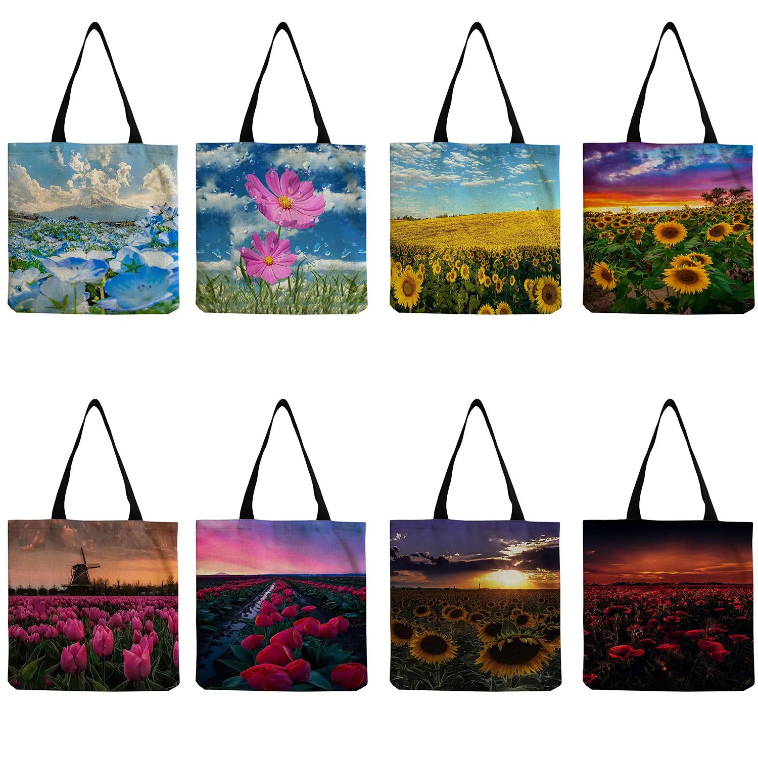Sunflower Field Print Tote Bag for Women