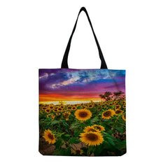 Sunflower Field Print Tote Bag for Women