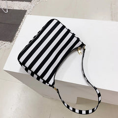 Vintage Leather Shoulder Bag Striped Street Shopping Handbag