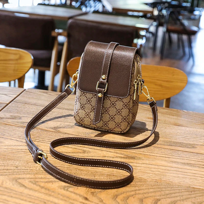 Vintage Leather Crossbody Shoulder Bag for Women Small Cell Phone Handbag