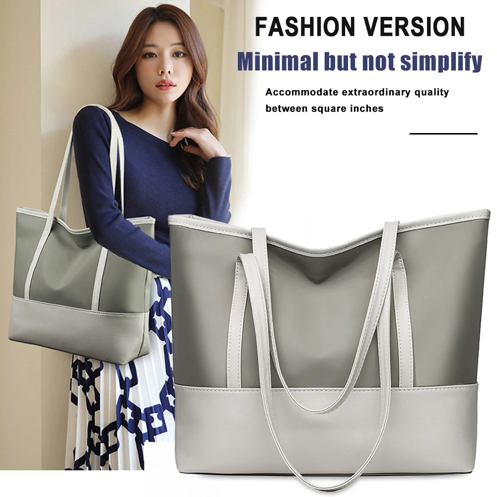 Women Large Capacity Splicing Shoulder Bag Portable Satchel