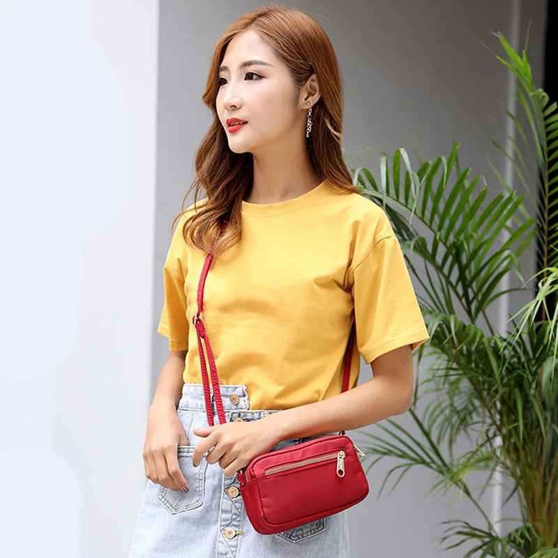 Waterproof Nylon Small Clutch Bag Women Shoulder Bag Mobile Wallet