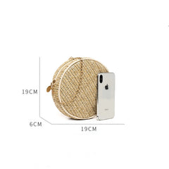 Summer Straw Woven Crossbody Bag Round Shoulder Chains Circle Beach Handbag