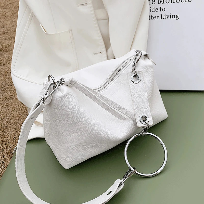 Vintage Leather Crossbody Bag for Women Solid Shoulder Messenger Bag