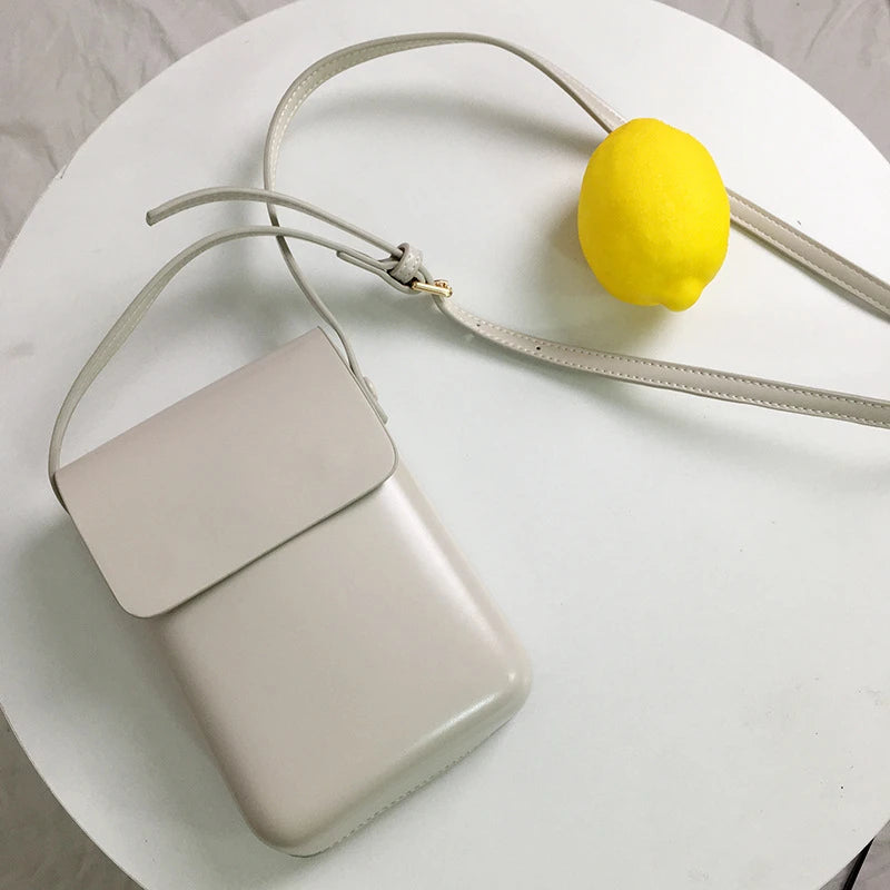 Solid Leather Mini Crossbody Messenger Bag Long Mobile Phone Handbag