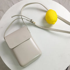 Solid Leather Mini Crossbody Messenger Bag Long Mobile Phone Handbag