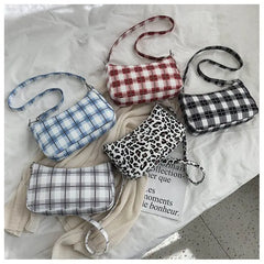 Spring Plaid Leopard Print Shoulder Bag Retro Style