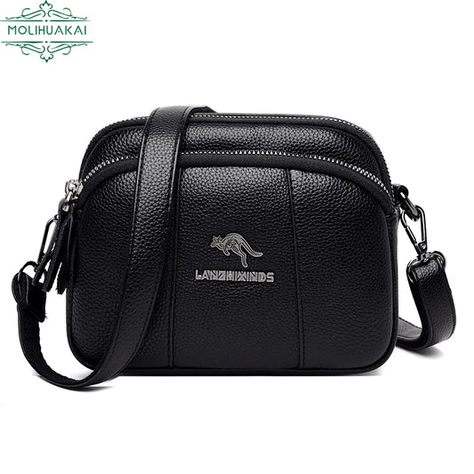 Women's Square Shoulder Bag Layer Pocket PU Leather Anti Theft Messenger Bag