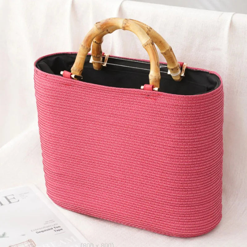 Women's Straw Woven Handbag Beach Casual Tote Top-Handle Bags