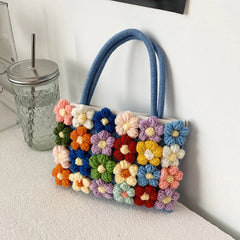 Bohemian Style Shoulder Bag with Colorful Flower Decor