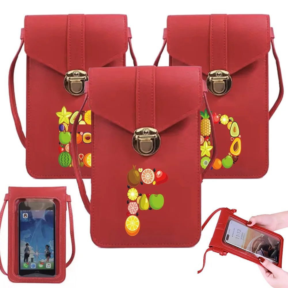 Fruit Print Touch Screen Cell Phone Purse Leather Handbag