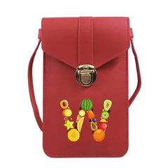 Fruit Print Touch Screen Cell Phone Purse Leather Handbag