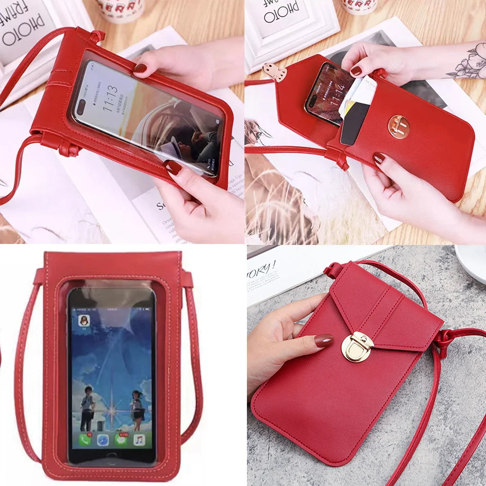 Fruit Print Touch Screen Cell Phone Purse Leather Handbag