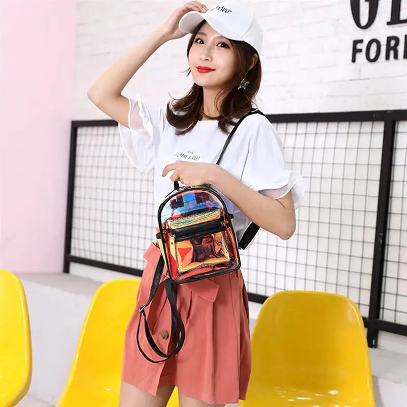 Transparent Laser Backpack PVC Clear School Bags For Teenager Girls