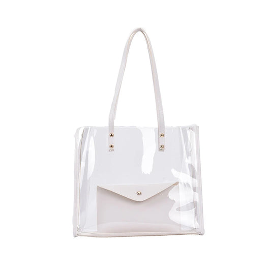 Ladies Transparent PVC Shopping Bag + Pu Shoulder Bag Large Capacity