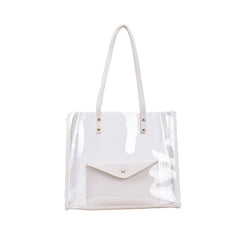 Ladies Transparent PVC Shopping Bag + Pu Shoulder Bag Large Capacity