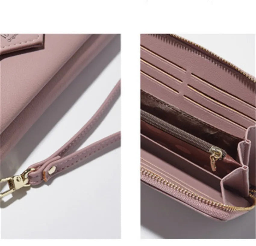 Women's PU Leather Zipper Long Clutch Wallet