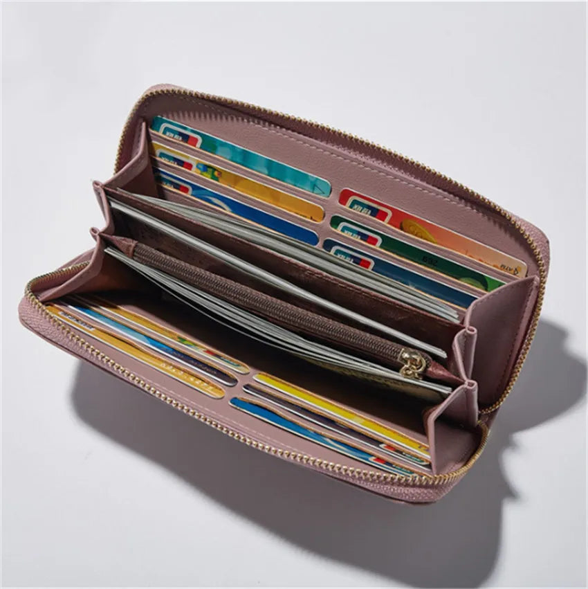 Women's PU Leather Zipper Long Clutch Wallet