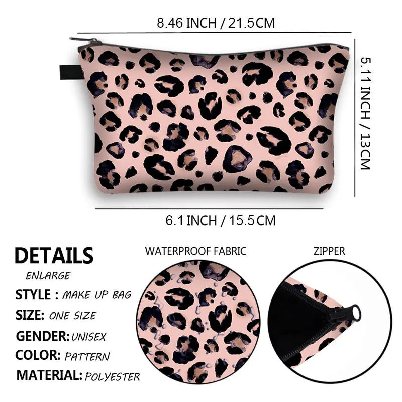 Leopard Print Makeup Bag Water Resistant Organizer Women Multifunction Beauty