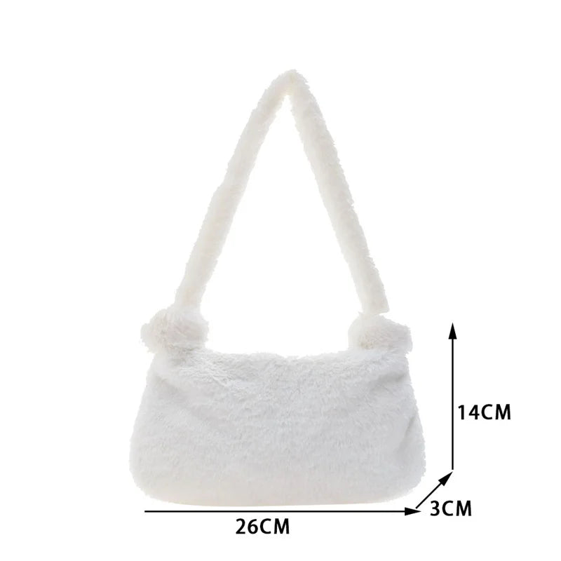 Winter Plush Shoulder Bag, Solid Color/Leopard Print Handbag