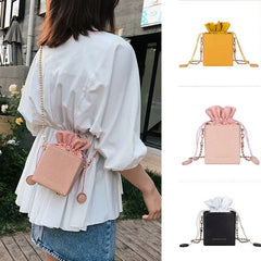Women's Drawstring Bucket Crossbody Bag with Chain Strap