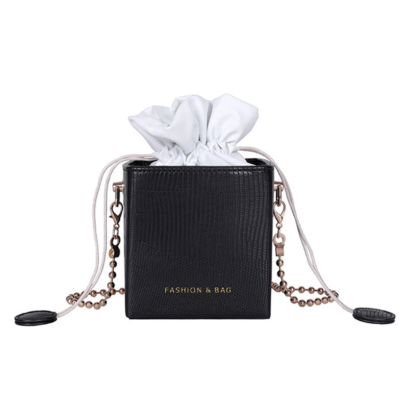 Women's Drawstring Bucket Crossbody Bag with Chain Strap