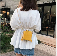 Women's Drawstring Bucket Crossbody Bag with Chain Strap
