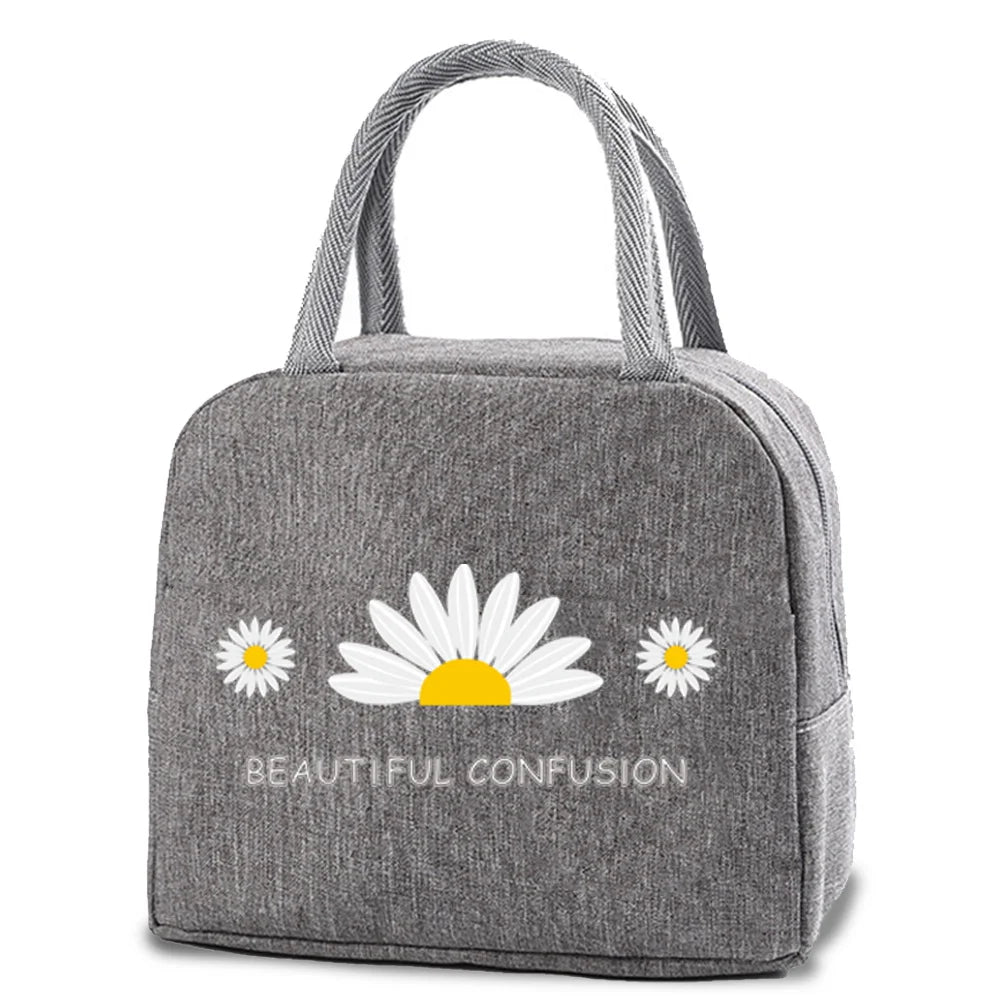 Women's Daisy Print Cooler Bag Insulated Thermal Lunch Handbag
