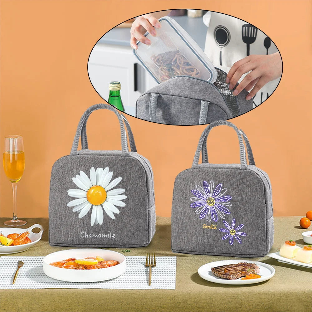 Women's Daisy Print Cooler Bag Insulated Thermal Lunch Handbag
