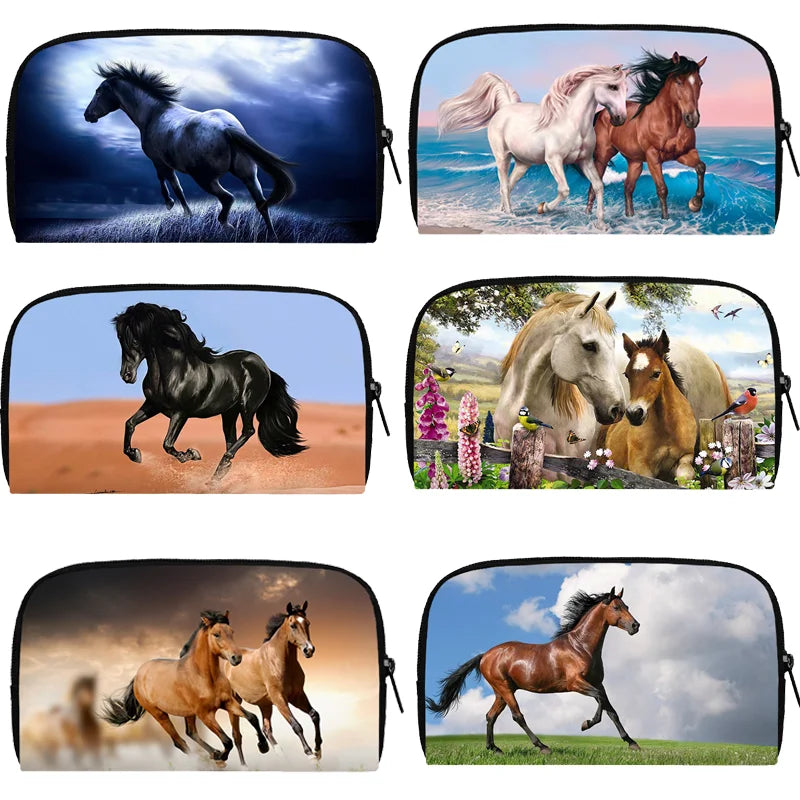 Ladies Zipper Purse Large Capacity Animal Horse Wallet