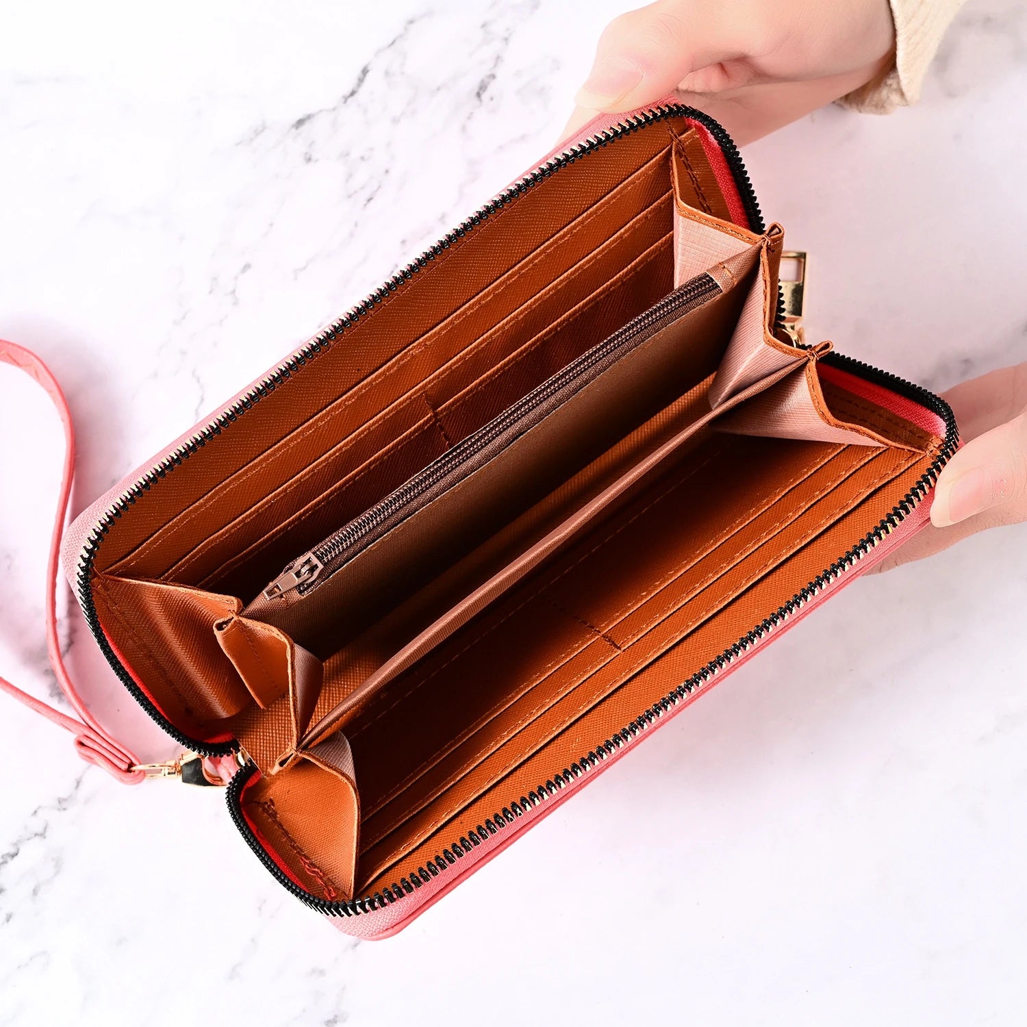 Women's Zipper Wallet Wristlet Hand Purse Pu Leather