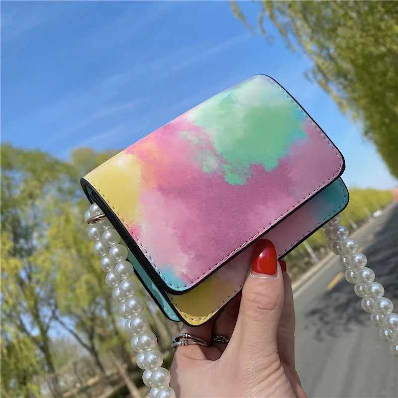 Colorful Beaded Small Square Bag Diagonal Shoulder Bag
