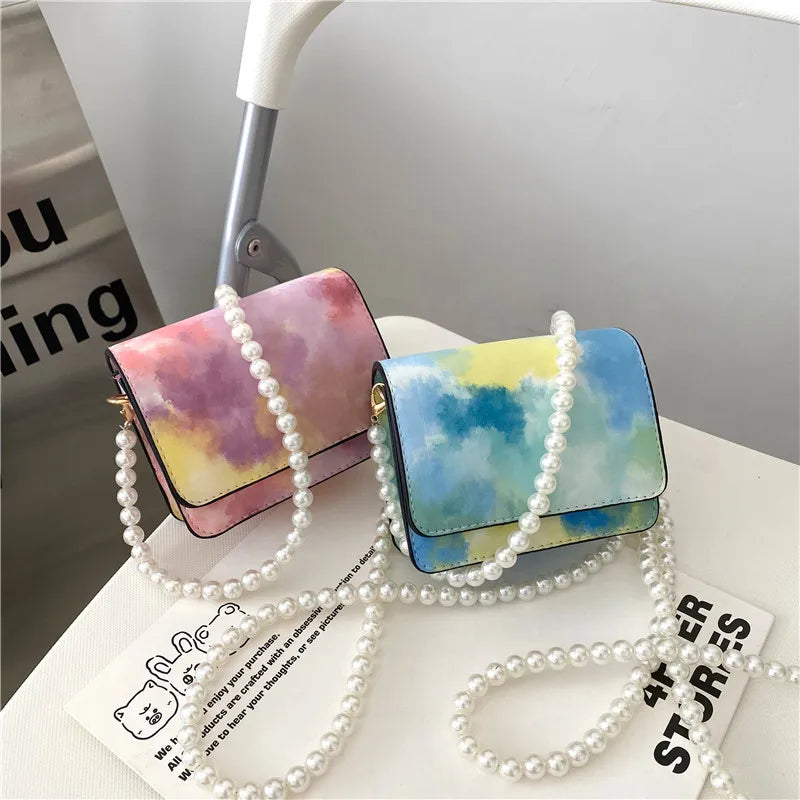 Colorful Beaded Small Square Bag Diagonal Shoulder Bag